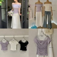 [AVAILABLE TO SHIP] WGWE | Romantic style mesh off-the-shoulder shirt – W10246