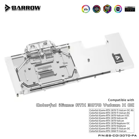 Barrow GPU Water Block For Colorful iGame RTX 3070/3070TI/3060Ti Vulcan Graphics Card Cooler 5V ARGB