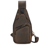Crazy hourse genuine cowhide men's chest sling bag