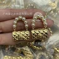 CHANEL2424 with Label Double C Pearl Diamond Bag Earrings Women