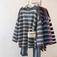 RUIHUAN | Áo Sweater Len Cashmere Sọc Đen Trắng Dành Cho Phụ Nữ Mùa Thu Mới Nhất Kích Cỡ Lớn Tay Dài