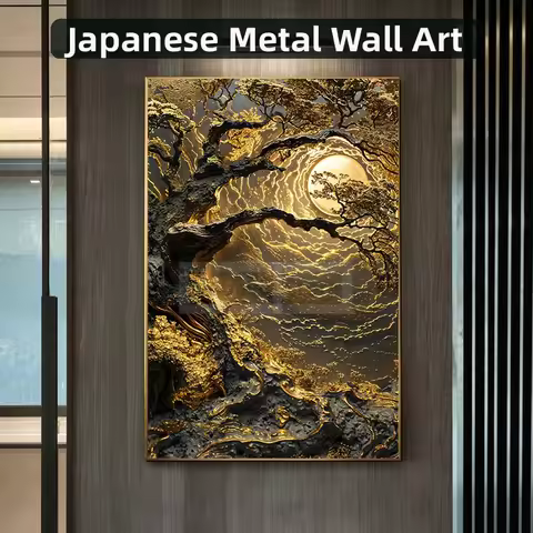 Japanese Gold Silver Platinum Art Poster Metal Abstract Not 3D Prints Canvas Painting Wall Art Pictu