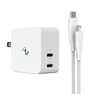 Allite｜65W GaN 氮化鎵雙口 USB-C 快充+ 1.5MUSB-C to Lightning液態矽膠快充線 - 白色