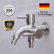 SUS304 Two Way Faucet Valve Bathroom Kitchen Wall Mounted Washing Machine Lengthened Two Way Tap