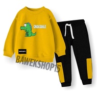 Setelan joger anak perempuan laki laki laki gambar crocodile buaya usia 1-6 tahun