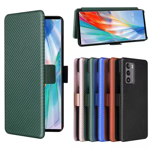 For LG Wing Case Carbon Fiber Flip Leather Case for LG Wing Business Magnetic Wallet Card Slot Slim 