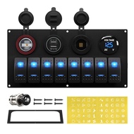 DaierTek Marine Boat Switch Panel Waterproof 8 Gang 12V Rocker Switch Panel Toggle Switch Panel Blue