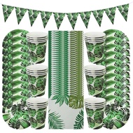 61Pcs ฤดูร้อน Disposable Tableware ชุดสีเขียว Monstera แผ่นกระดาษถ้วยผ้ากันเปื้อน Tropical ฮาวายงานแต่งงานตกแต่ง Supplie