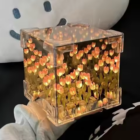 NEW Creative Diy Tulip Flower Sea Cube Three-Dimensional Small Night Lamp Material Package for Girlf