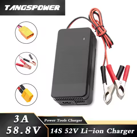 58.8V 3A Lithium Battery Charger For 52V 14S Li-ion Battery Pack Fast Charging XT60-XT90-CLIPS Conne
