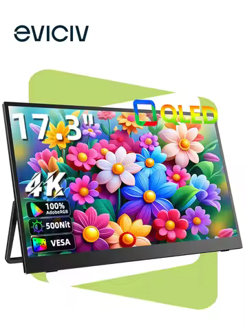EVICIV 17.3'' 4K Portable Monitor 500 Nits 100% AdobeRGB UHD FreeSync HDR IPS Speakers Eye Care Exte