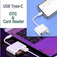 Atux USB Type-C Card Reader &amp; OTG For HP And Laptop Multi Function Read Data SD Card TF Card Reader OTG Hardisk External Flash Disk Micro SD Keyboard Mouse Charger Simultaneous 3 In 1 Multi Port Hub Converter Type-C/lightning To USB A OTG Adapter TF SD