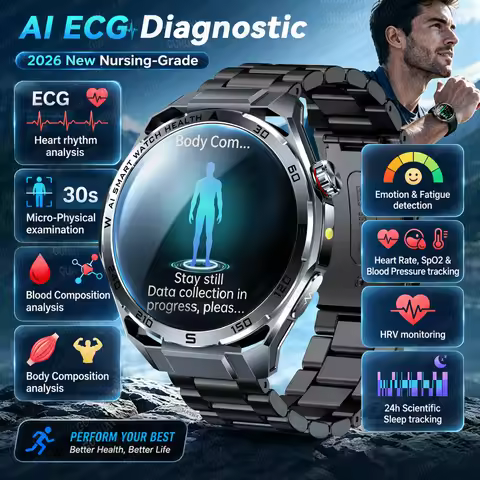 New AI ECG Diagnosis Health Smart Watch Blood Pressure Components Emotion Body Fat Monitor Call Flas