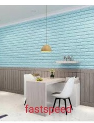 Baru Wallpaper 3D Brick Foam Blue Wallpaper Batu Bata Biru