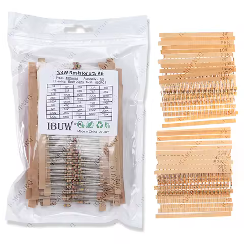 860pcs/lot Carbon Film Resistor Kit 1/4W 5% resistors assorted kit set 43values*20pcs Resistance 1R 