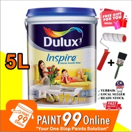 ( LIGHT COLOUR ) 5L ICI DULUX INSPIRE Interior Smooth Sheen Finish + ( Free tool 7" Roller Set &amp; Brush Paint ) PAINT99