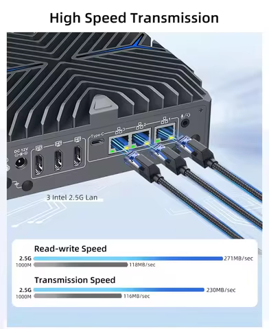 Topton Fanless Firewall Mini PC Intel Ultra i7 1255U i3 1215U5 125U 3*2.5G LAN 3*HDMI2.0 2*COM RS232