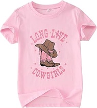 Toddler Western Cowgirl Shirt Kids Let's Go Girls T-Shirt Long Live Cowgirls Rodeo Graphic Short Sle