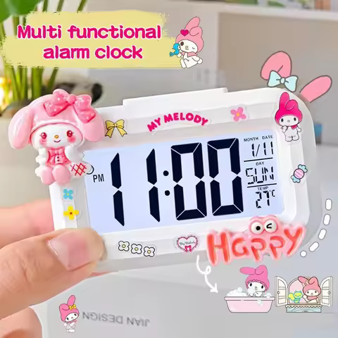 Digital Alarm Clock Hello Kitty Clock with Night Light Student Child Alarm Clock Birthday Gifts Cart