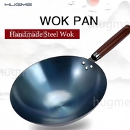 Hugme kawali Wok Non Stick Frying Heavy Round Bottom Duty Carbon Steel Wok 32/34/36cm