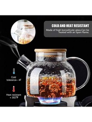 1入組900ml/30.5oz耐熱玻璃茶壺,透明帶可拆卸濾嘴,適用於散裝茶和花茶。安全使用於瓦斯爐及電磁爐。家庭聚餐和生日派對的絕佳選擇。
