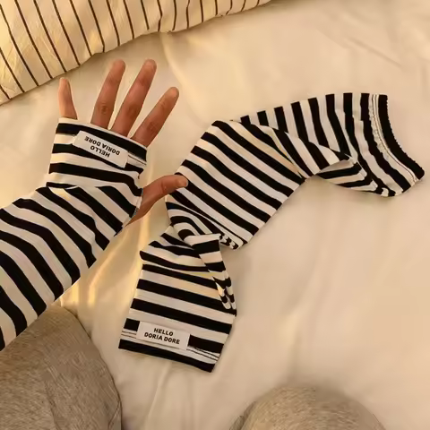 Color Strip Summer Ice Arm Sleeve For Women Girls Long Breathable Sunblock Sleeve Driving Cycling Ou