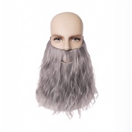 Wizard Wig Magic Master Curly Wave Gray Beard Wig Set - Unisex Adult Halloween Costume Wig with Adju
