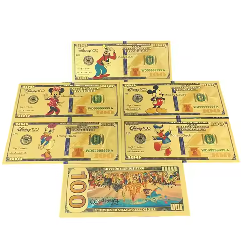 Disney Mickey Mouse Gold Plated Banknote Donald Duck Golden Card American Cartoon Anime Gold Foil Ba