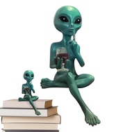 Alien Yard Decorations Alien Room Decor Holding Wine Glass Resin Statue Toy for Garden Shelf Yard Bi