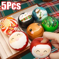 5Pcs Christmas PU Foam Ball Squeeze Toy - Cartoon Slow Rebound Ball - Santa Claus Pattern Blow Bubbl