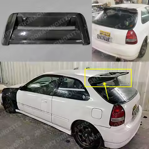 For Honda EK Civic 3Door Hatchback Rear Roof Spoiler Wing Carbon Fiber Bodykits