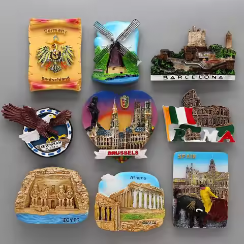 3d fridge magnet German Dutch windmill Egypt American Spain bullfighter Rome Colosseum Belgium urine