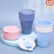 GLENES Folding Coffee Cup, 375ml Silicone Collapsible Cups with Lid, Water Bottle with Lid Reusable 