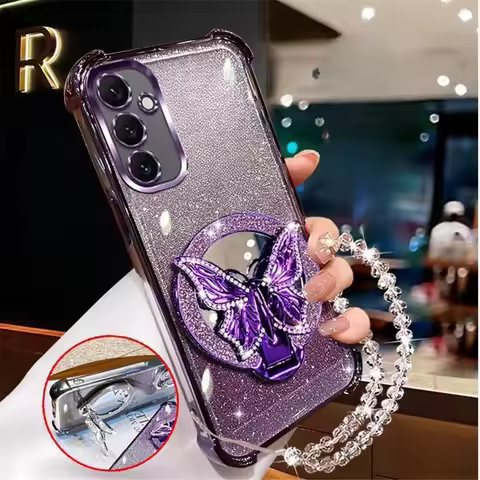 Crystal Bracelet Glitter Butterfly Mirror Stand Case For Samsung A51 A31 A21S A50 A20 A30 A70 A71 A1