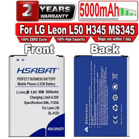 HSABAT 5000mAh BL-41ZH Battery For LG Leon L50 H345 MS345 D213N Tribute 2 C40 L22C Destiny L21G Suns