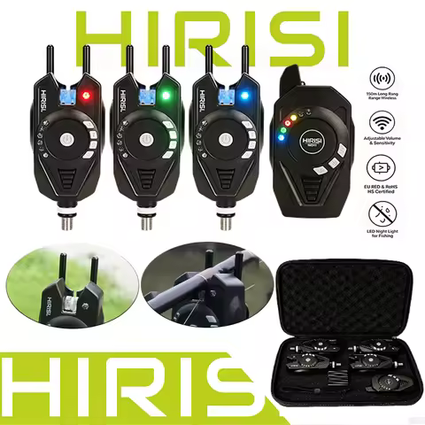 HIRISI SD11 3+1 Wireless Fishing Bite Alarm,150M Remote,Adjustable Vibration Mute LED Night Indicato