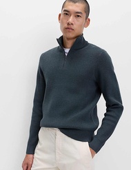 Cotton Blend Ribbed Half Zip Jumper