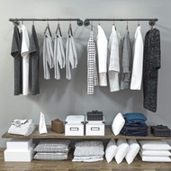 Bedroom Garment Home Rail Detachable Multipurpose Wall Mounted Industrial Pipe Clothes Rack Space Sa