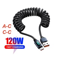 120W Digital Car Spring Data Cable Retractable Type C To Type C Fast Charging Cable for Xiaomi USB T