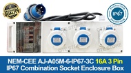 NEM CEE A05M-6-IP67-3C 16A 3 Pin Combination Socket Enclosure IP67 with MCB x 3 & ELCB x 1