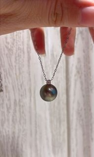 福利特價18K白金天然大溪地黑珍珠吊墜11mm 極光鏡面正圓鉑金灰色  天然海水珍珠吊咀