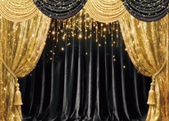 Black Gold Curtain Party Banner Backdrop Glitter Spots Theater Stage Bokeh Birthday Wedding Graduati