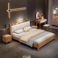 【Free Shipping】Leather And Wooden Bed Frame Single/Super Single/Queen/King Size Bed frame With Mattress Wooden Bed frame