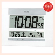 Seiko clock, wall clock, desk clock, dual-use, radio wave, digital, calendar, comfort, temperature, humidity, display, slim, white pearl SQ429W