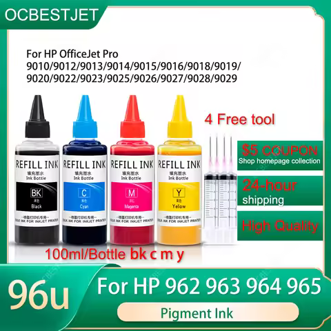 100ML Pigment Ink Refill Ink For HP 962 963 964 965 for HP 9010 9012 9013 9014 9015 9016 9018 9019 9