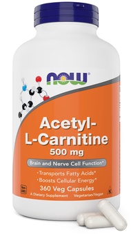 Now Acetyl L Carnitine 500mg, 360 Veg Capsules - Non-GMO ACL 500 mg Caps