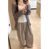 Style Simple Striped Pajama Pants Women Thin Style Loose Casual Lazy Pants Wide-Leg Pants Home Pants