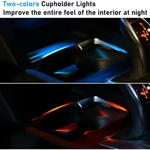 LED Cup Holder Ambient Light, Orange Ice Blue Center Console Atmosphere Lamp Interior Decor Light Fi