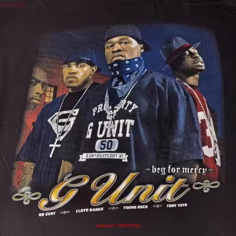 Vintage G UniT T Shirt Mens 2XL Black Beg For Mercy Rap Hip Hop 2000s vintage Washed Versatile Unise