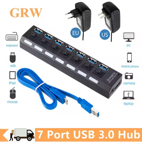 USB 3.0 Hub USB HUB Splitter Multi USB 3.0 Hub Multiple 4/7 Port Hub Splitter With Power Adapter Com